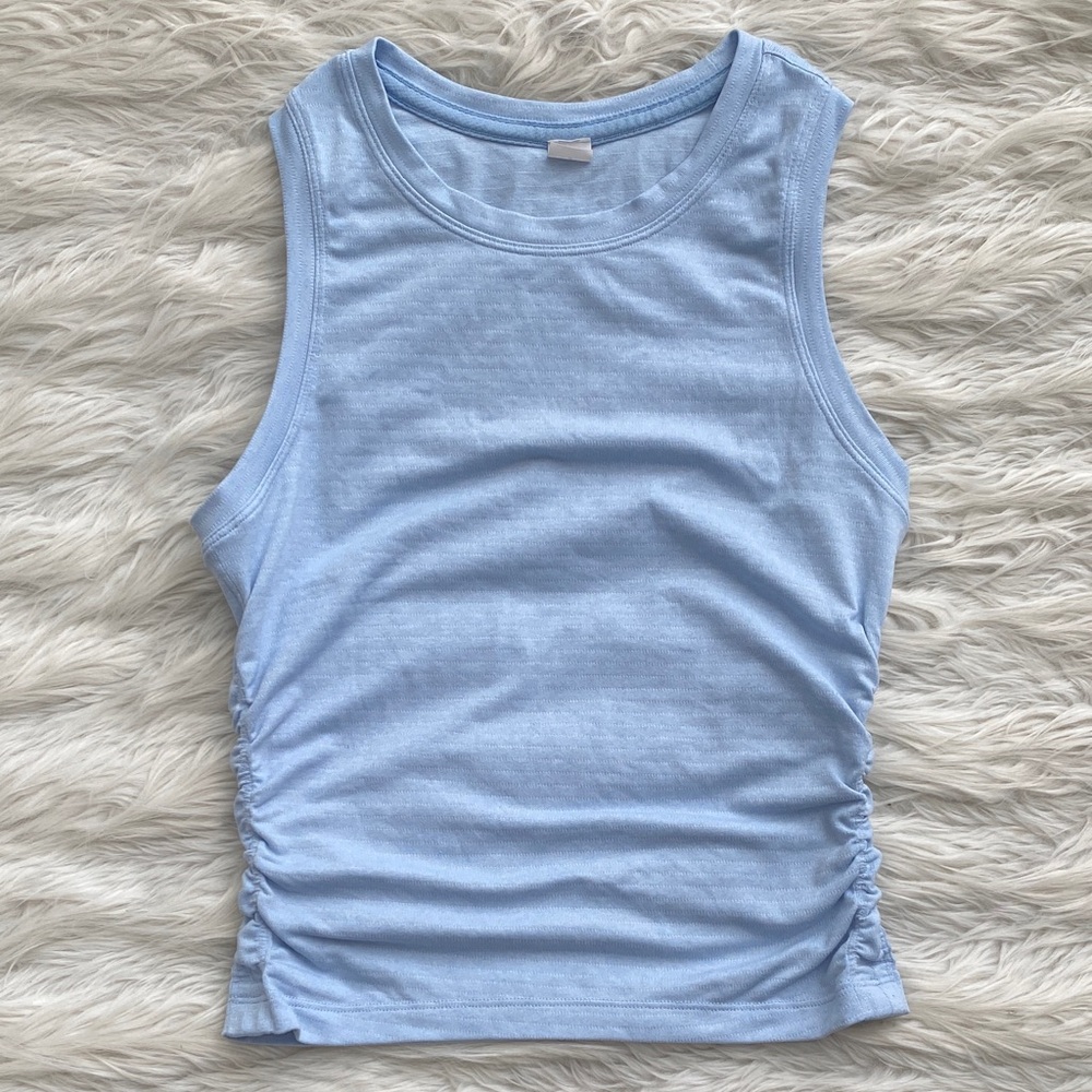 Lululemon | License To Train Tight Fit Light Blue Sleeveless Ruched Tank Top